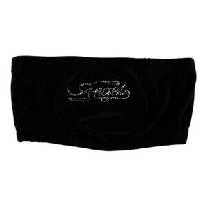 Rue21 Black velvet bandeau with rhinestone Angel on front size medium Y2K